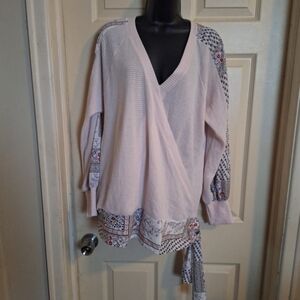 No brand waffle knit thin blouse size large